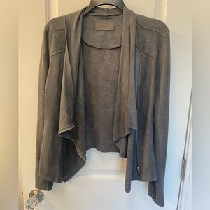 Blank NYC faux suede gray drape front jacket